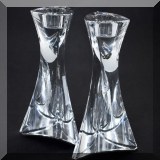 G33. Lead Crystal triangle shaped candlesticks. 6.5”h - $18